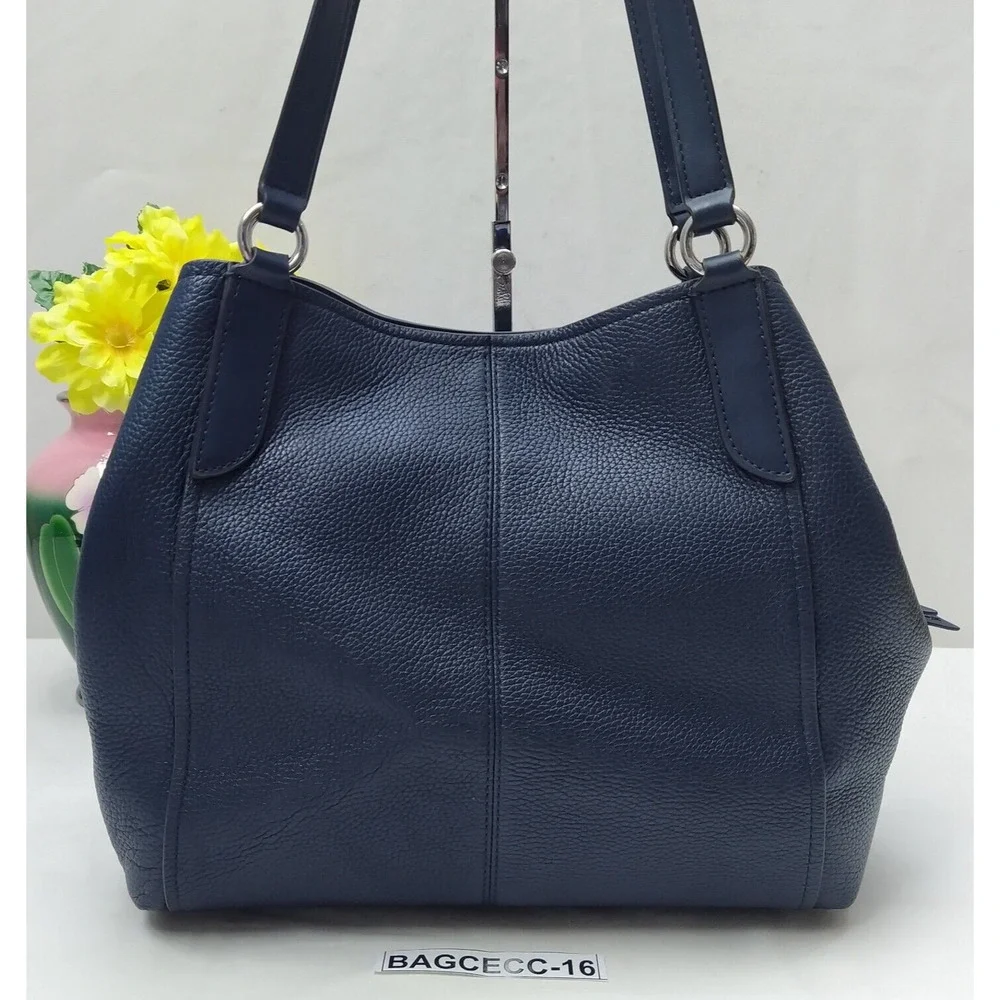 Michael Kors Molly Blue Pebbled Leather 3 Compartments Shoulder Bag